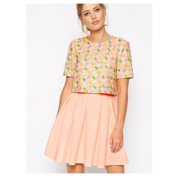 ASOS Chiffon Caped Sequin Bodice Mini Dress - Picture 1 of 7